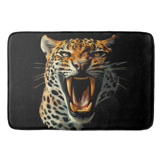 Leopard roaring attack head bath mat