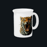 Leopard roaring attack head beverage pitcher<br><div class="desc">Fierce Powerful Leopard Roaring attack portrait close up with long fangs. Original vector illustration isolated on white Copyright BluedarkArt TheChameleonArt.</div>