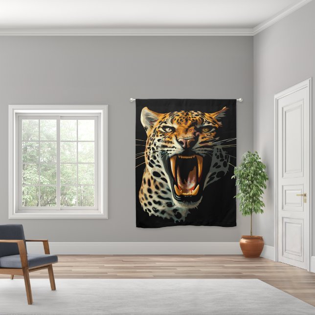 Leopard roaring attack head blackout curtains (Wide)