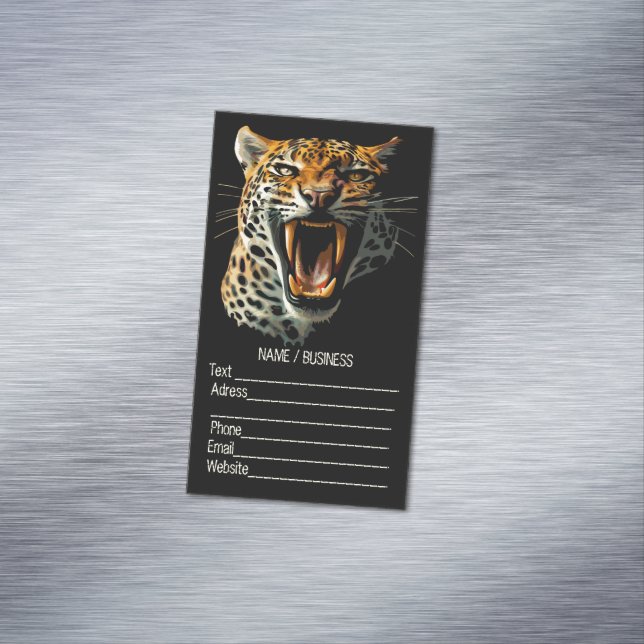 Leopard roaring attack head business card magnet (In Situ)
