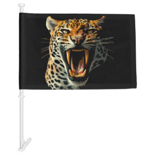 Leopard roaring attack head car flag