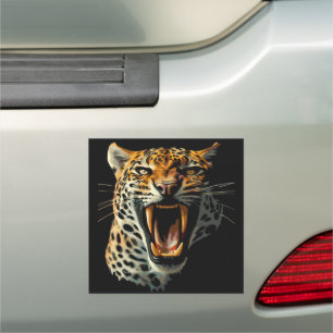 Leopard roaring attack head car magnet