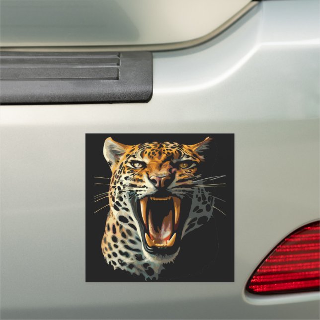 Leopard roaring attack head car magnet (In Situ)