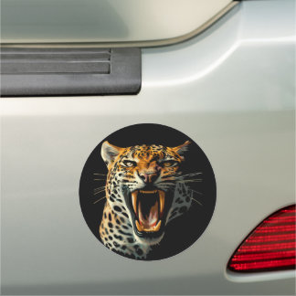 Leopard roaring attack head car magnet