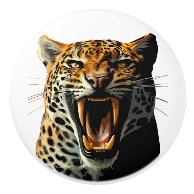 Leopard roaring attack head ceramic knob (Front)