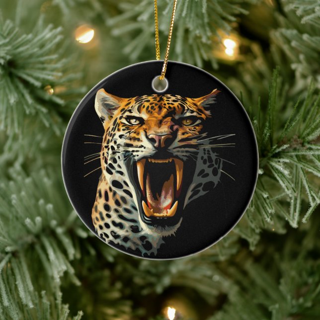 Leopard roaring attack head ceramic ornament (Tree)