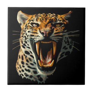 Leopard roaring attack head ceramic tile
