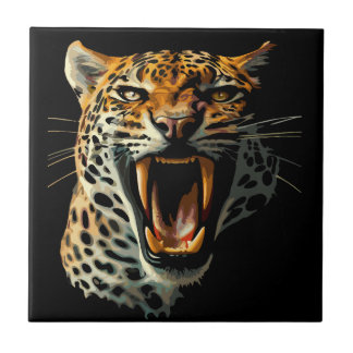 Leopard roaring attack head ceramic tile