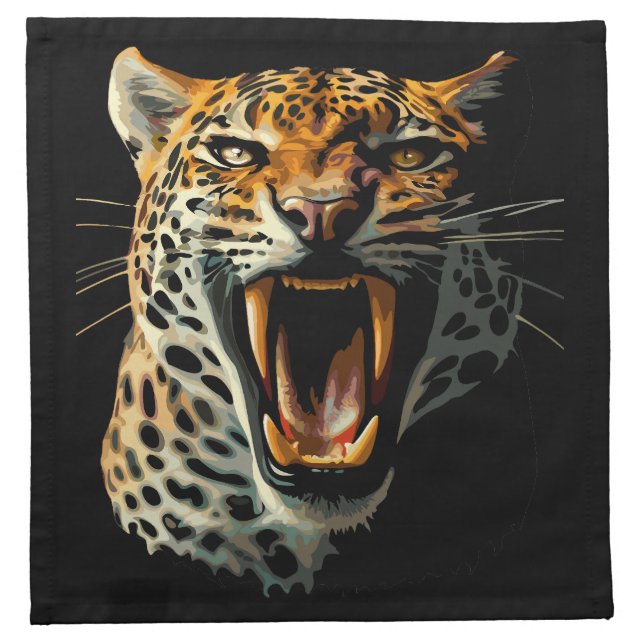 Leopard roaring attack head cloth napkin (Front)