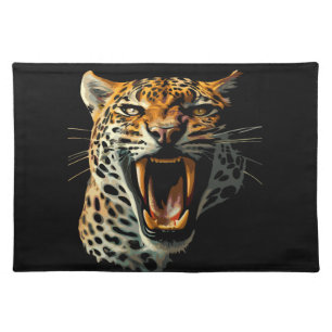 Leopard roaring attack head cloth placemat