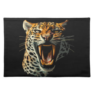 Leopard roaring attack head cloth placemat