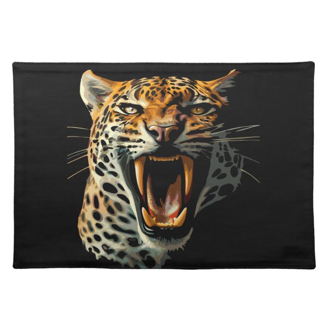 Leopard roaring attack head cloth placemat (Front)