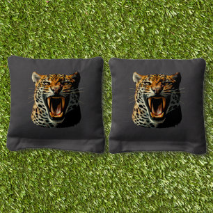 Leopard roaring attack head cornhole bags