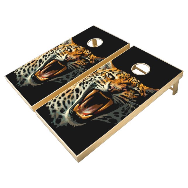 Leopard roaring attack head cornhole set (Angled)
