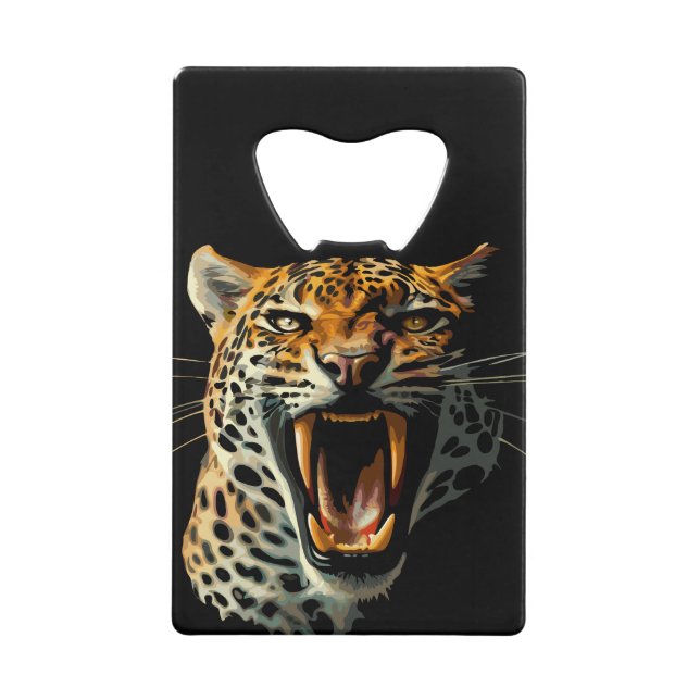 Leopard roaring attack head credit card bottle opener (Front)