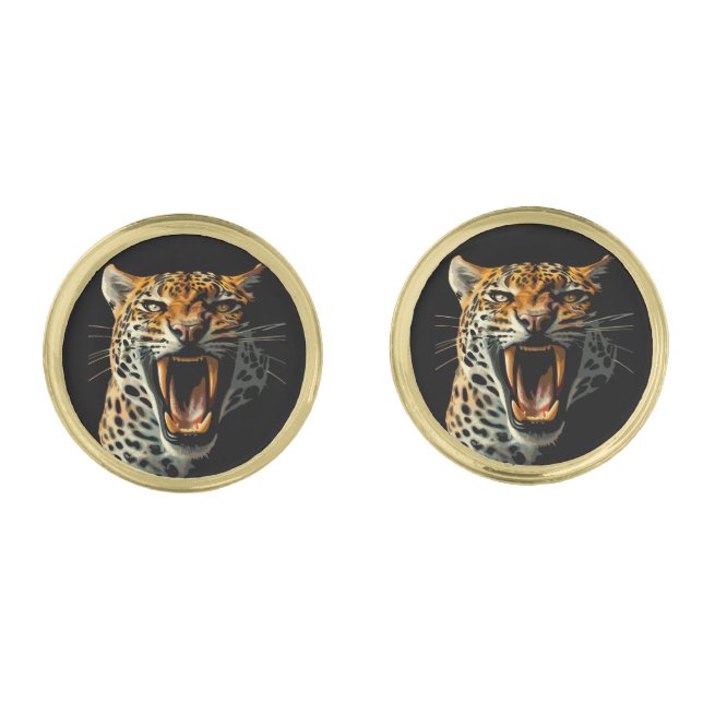 Leopard roaring attack head cufflinks (Front)