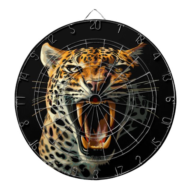 Leopard roaring attack head dart board (Front)