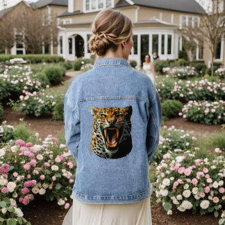 Leopard roaring attack head denim jacket