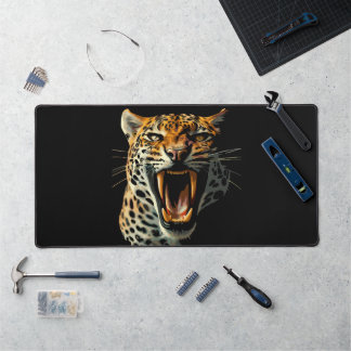 Leopard roaring attack head desk mat