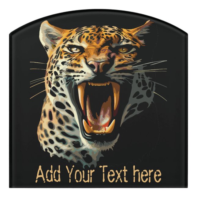 Leopard roaring attack head door sign (Contour Front)