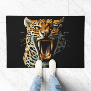 Leopard roaring attack head doormat
