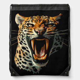 Leopard roaring attack head drawstring bag