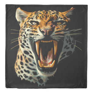 Leopard roaring attack head duvet cover