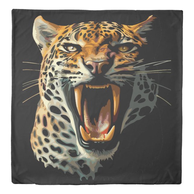 Leopard roaring attack head duvet cover (Front)