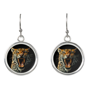 Leopard roaring attack head earrings