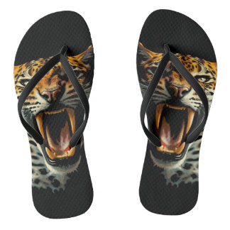 Leopard roaring attack head flip flops
