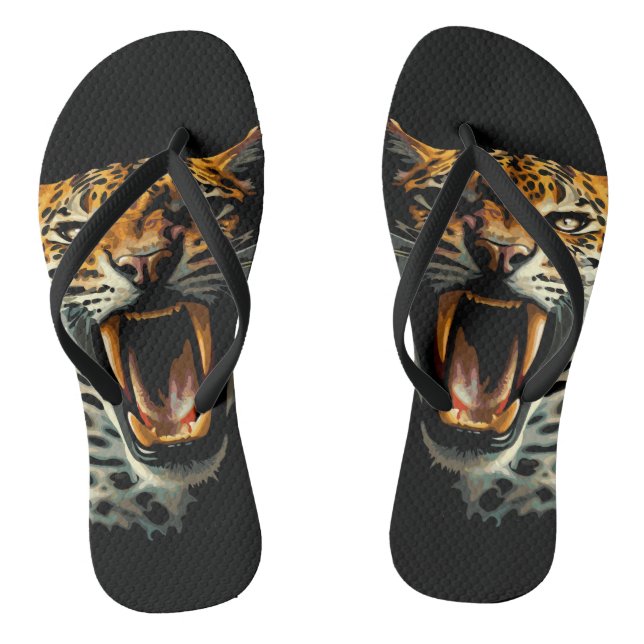 Leopard roaring attack head flip flops (Footbed)