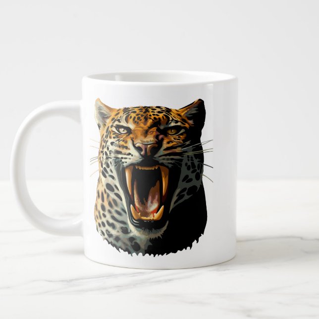 Leopard roaring attack head giant coffee mug (Left)