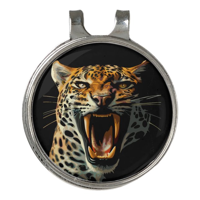 Leopard roaring attack head golf hat clip (Front)