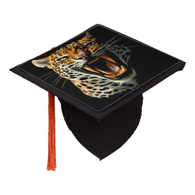 Leopard roaring attack head graduation cap topper (Angled)