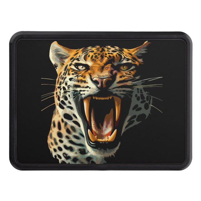 Leopard roaring attack head hitch cover (Front)