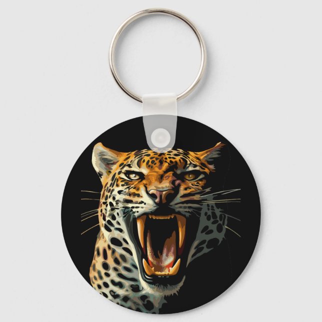 Leopard roaring attack head keychain (Front)