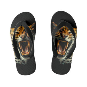Leopard roaring attack head kid's flip flops