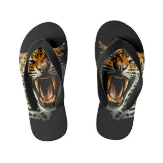 Leopard roaring attack head kid's flip flops