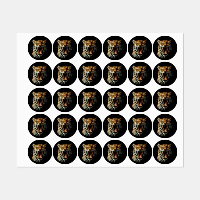 Leopard roaring attack head kids' labels (Sheet)
