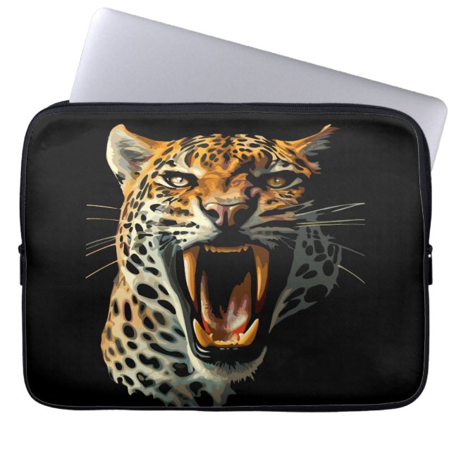 Leopard roaring attack head laptop sleeve (Front)