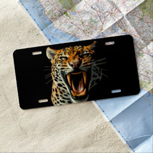 Leopard roaring attack head license plate