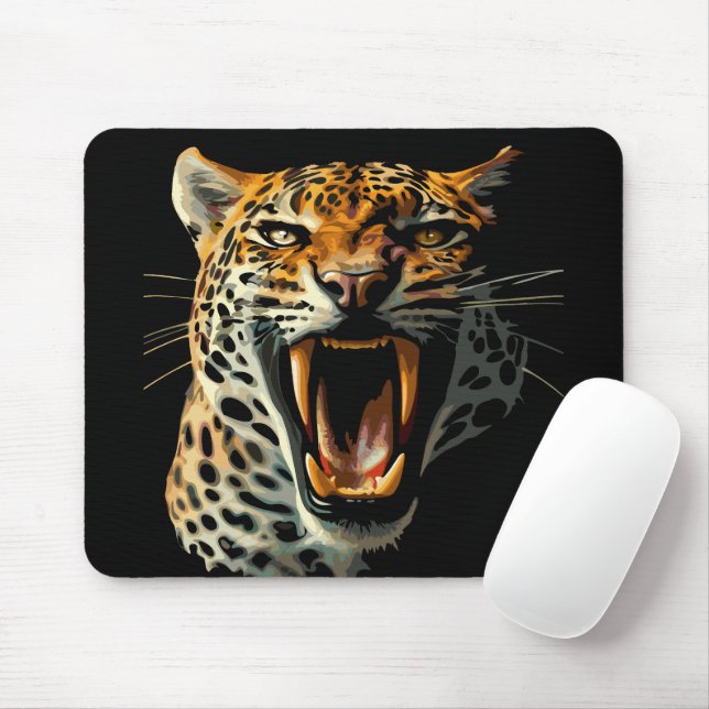 Leopard roaring attack head mouse pad (With Mouse)