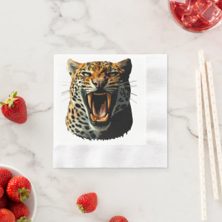 Leopard roaring attack head napkins