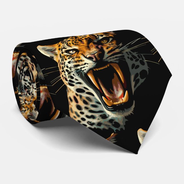 Leopard roaring attack head neck tie (Rolled)