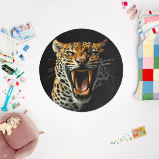 Leopard roaring attack head outdoor rug