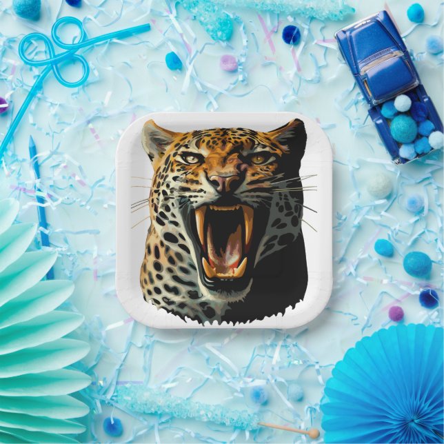 Leopard roaring attack head paper plates (Party)