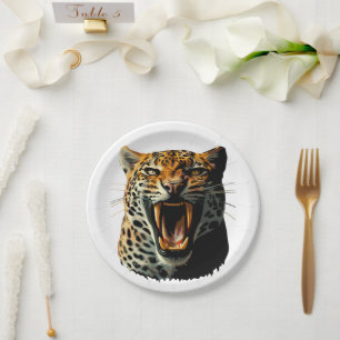 Leopard roaring attack head paper plates