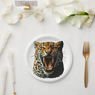 Leopard roaring attack head paper plates