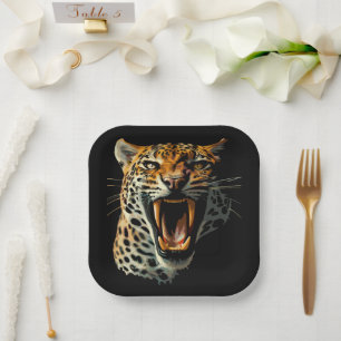 Leopard roaring attack head paper plates
