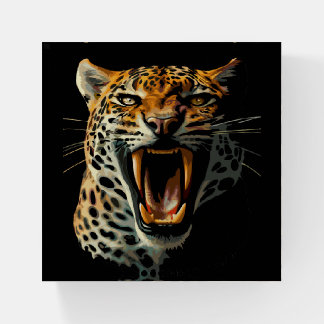 Leopard roaring attack head paperweight